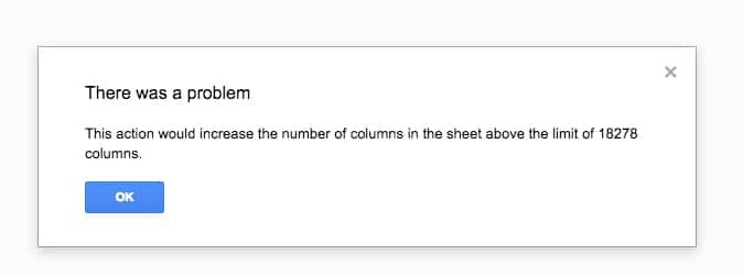 Google Sheets max columns