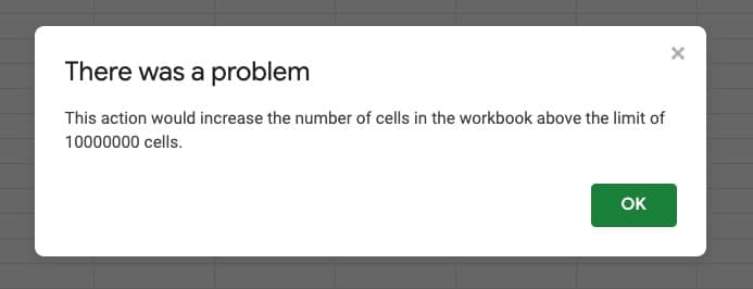 10 milllion cells Google Sheets