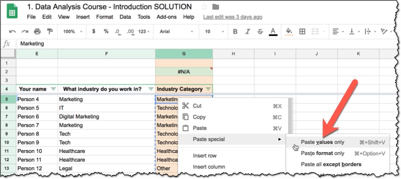 Best practices for working with data: paste special values