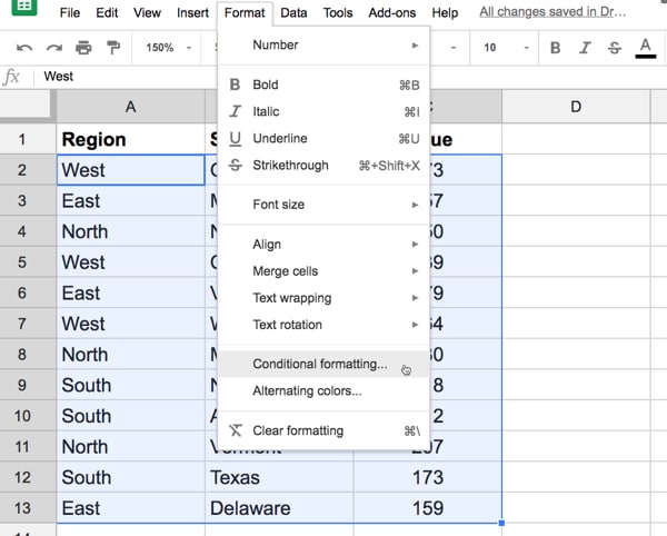 Conditional Formatting menu