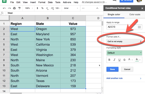 Conditional Formatting sidebar