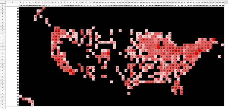 A pivot table map of breweries and brew pubs in the USA