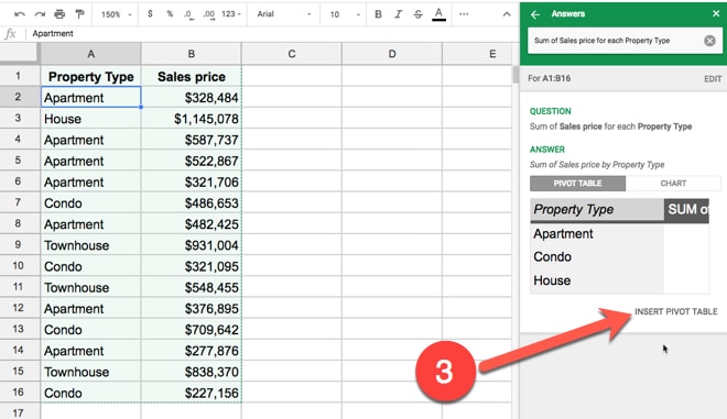 Explore tool in Google Sheets