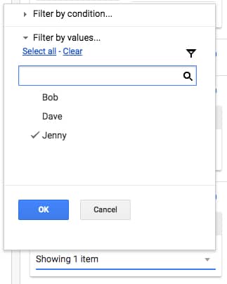 Pivot Table Filter menu