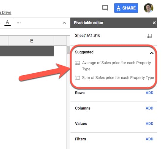 suggested Pivot Tables