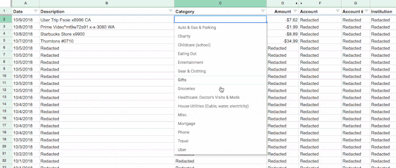 Categorizing transactions in Google Sheets with Tiller