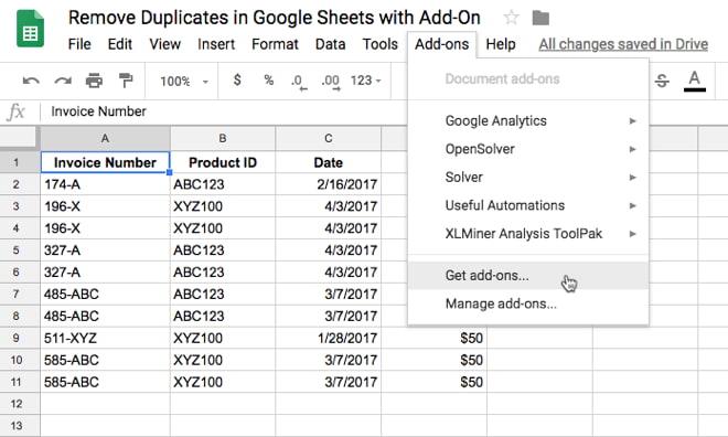 Add-On Menu in Google Sheets