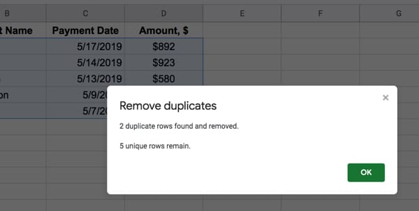 Remove duplicates summary