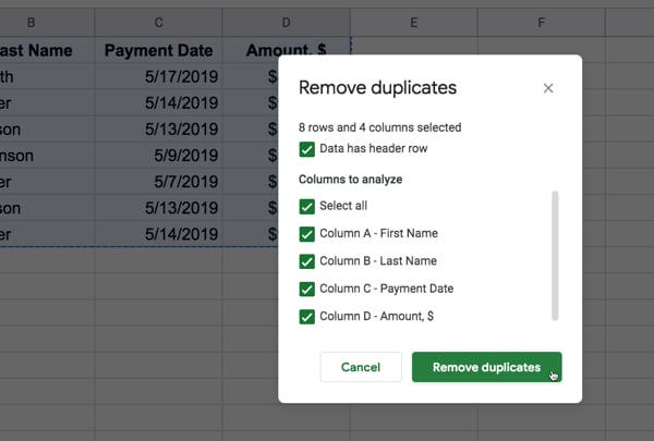 Choose duplicate columns