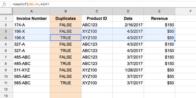 Highlight duplicates in Google Sheets