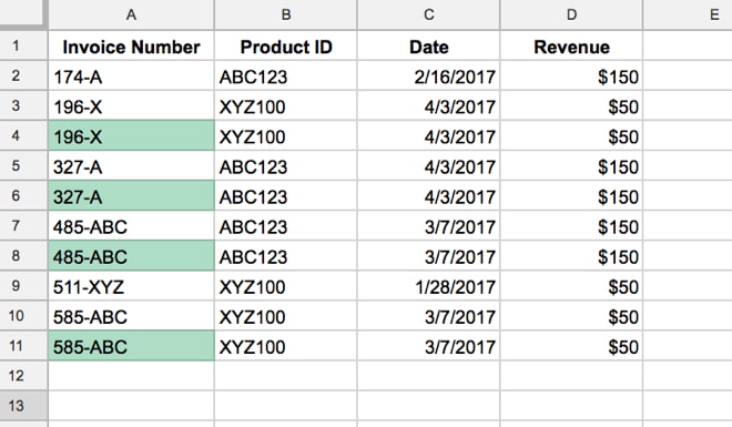 Highlight duplicates in Google Sheets with Conditional Formatting