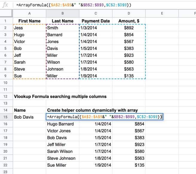 Array Formula inside Vlookup Google Sheets