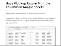 Vlookup return multiple columns in Google Sheets