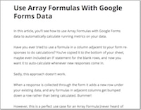 Array Formulas with Google Forms