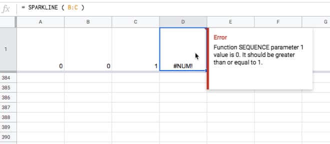 Google Sheets error message