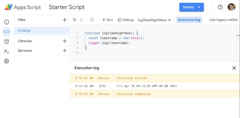 Google Apps Script Execution Logs
