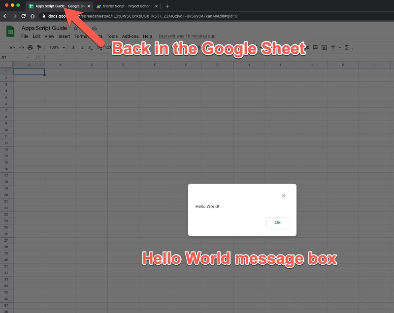 Message Box Google Sheets