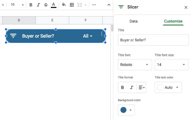 Customize slicer in Google Sheets