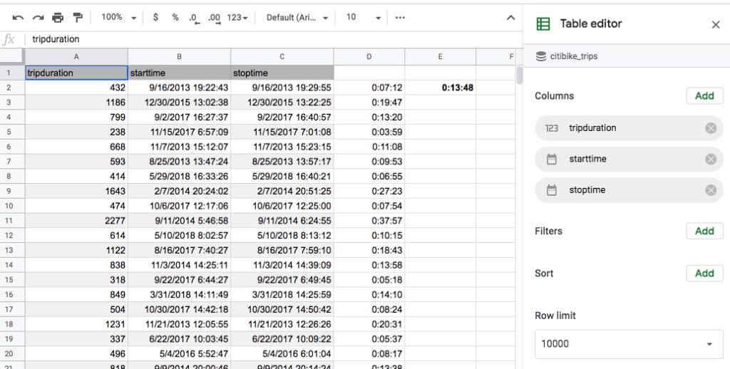 Connected Sheets Table Editor