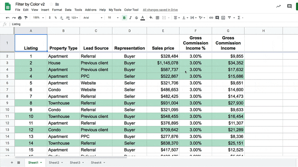Filter By Color in Google Sheets