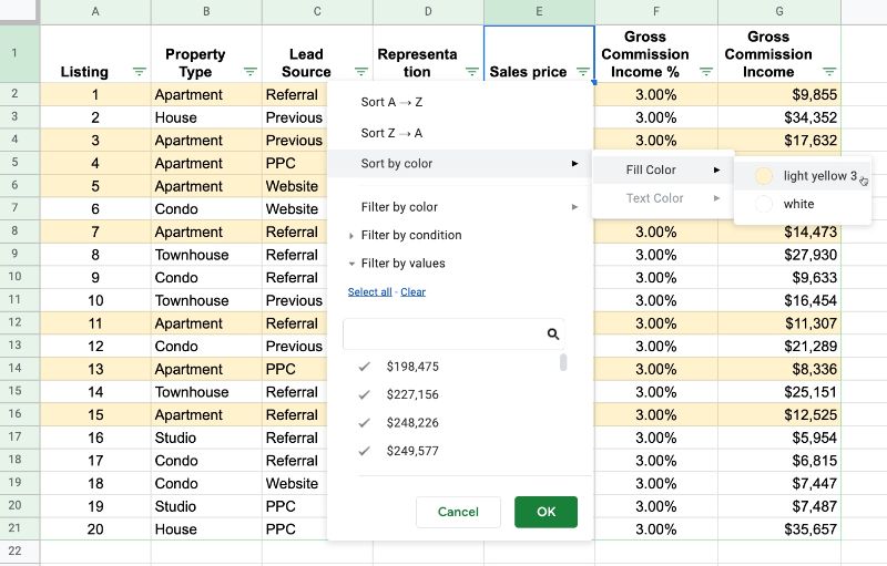 Google Sheets Sort By Color