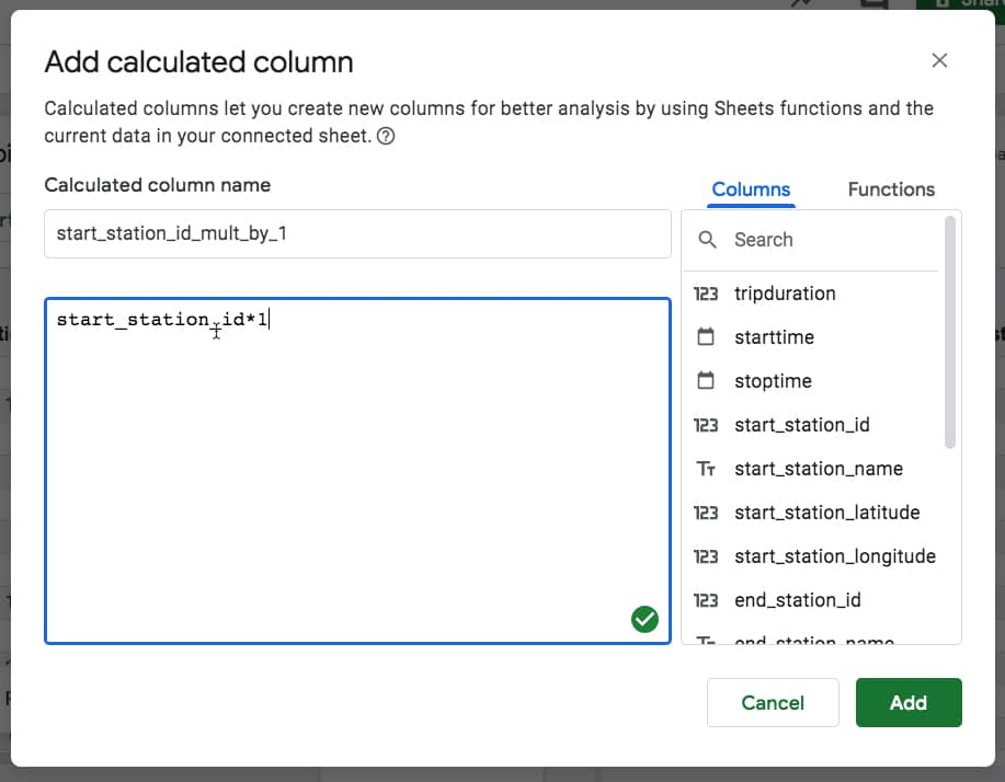 Connected Sheets calculated column