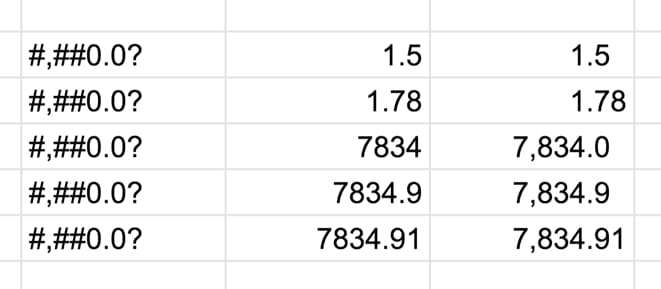 Question mark spacing in custom number format