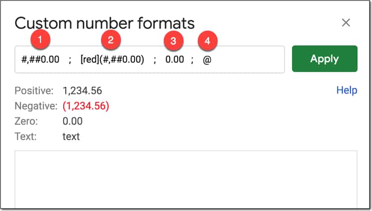 google sheets custom number format