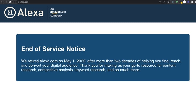 Alexa Ranking End of Service