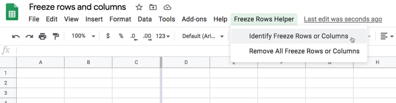 Apps Script Freeze Rows Menu