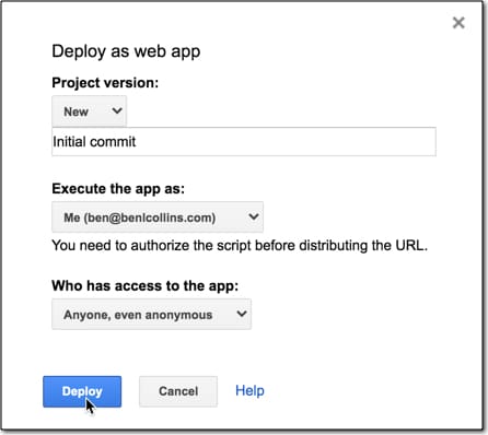 Apps Script deploy as Web App