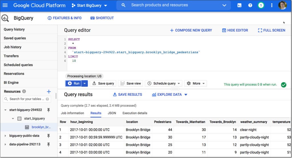 Google BigQuery first query