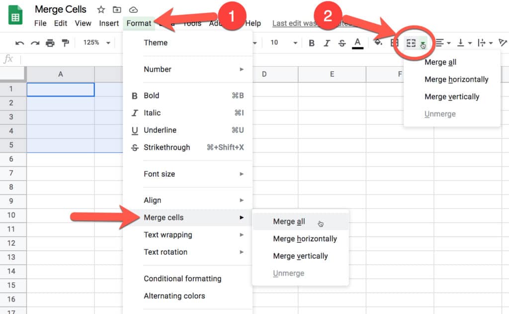 Merge cells in Google Sheets