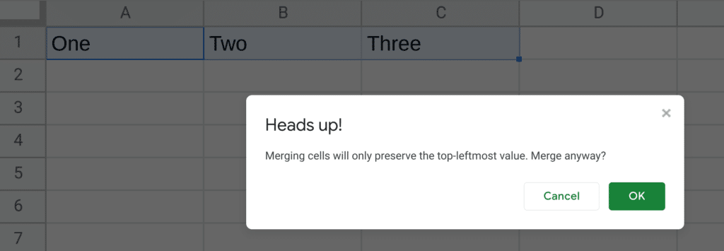 Merged Cells Warning