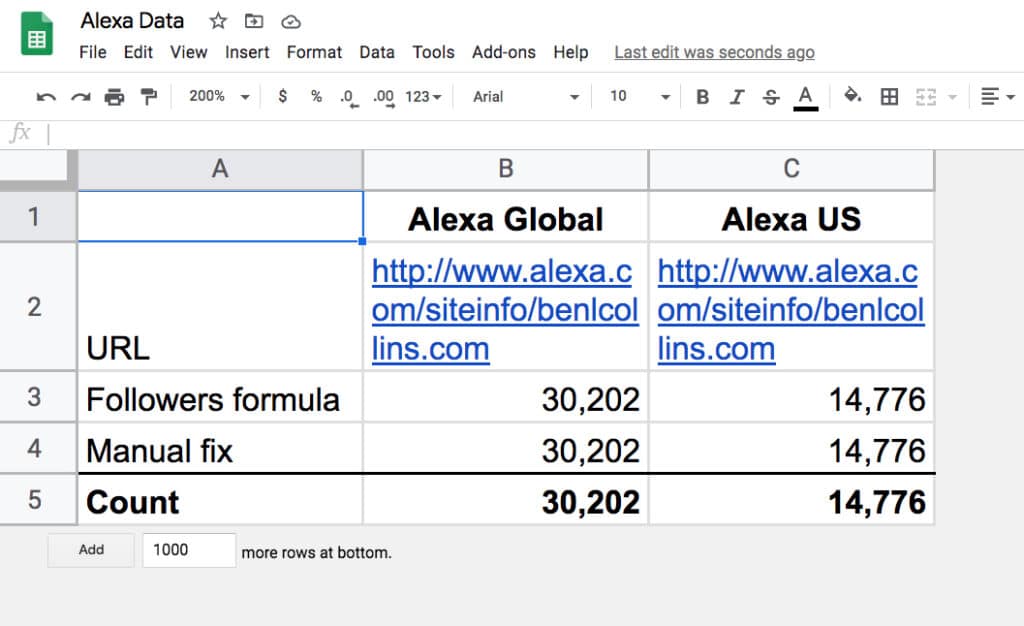 Alexa Rank tracker settings Sheet