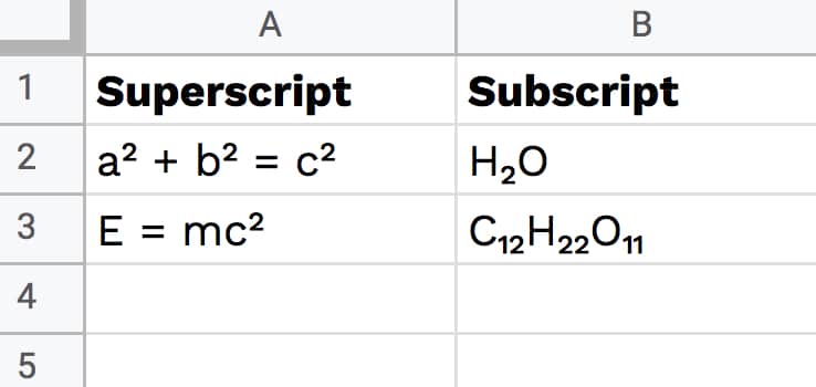 Superscript In Google Sheets