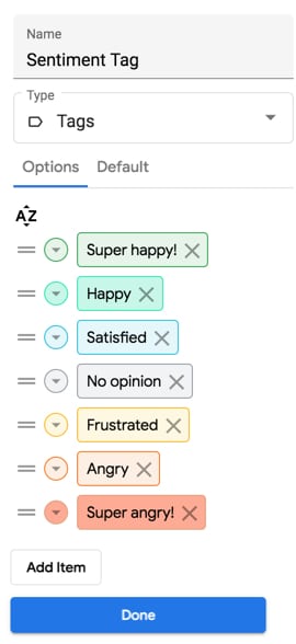 Sentiment analysis tags in Google Tables