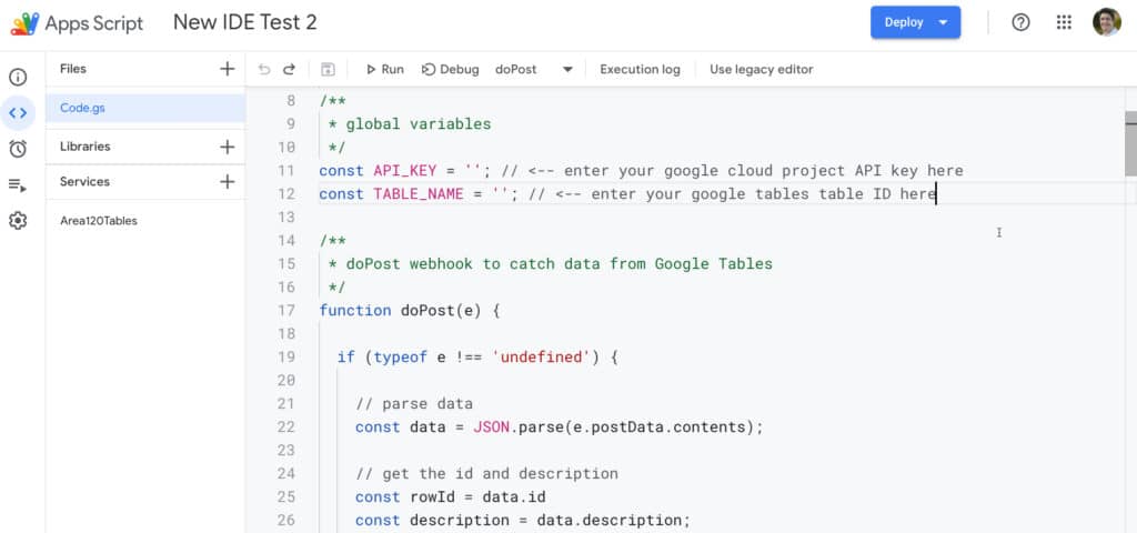New Google Apps Script IDE