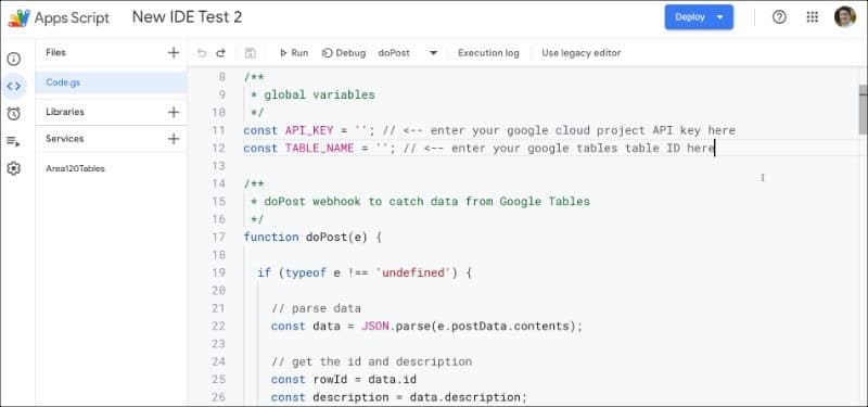 New Google Apps Script IDE