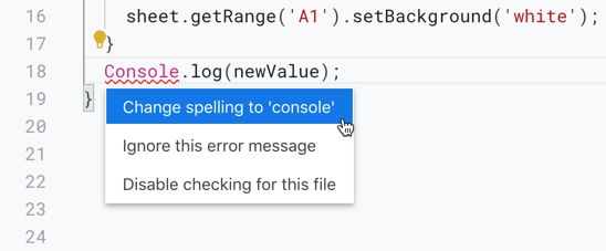 Apps Script IDE quick Fix