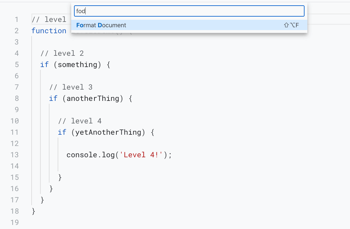 Fold levels in code editor