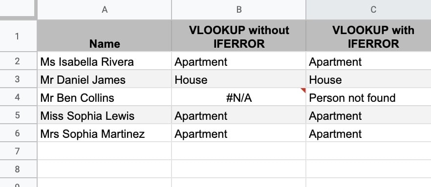 IFERROR Function with Vlookup