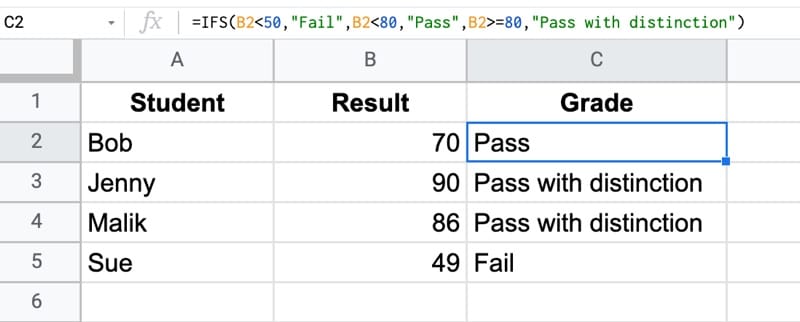 IFS Function In Google Sheets Exam Grade