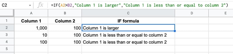 IF  function Google Sheets