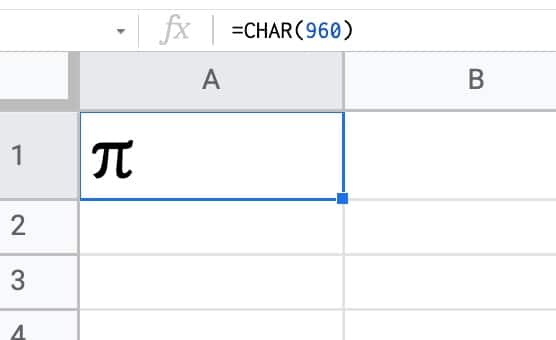 Pi Symbol With Char Function