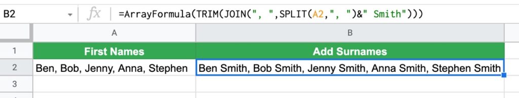 Split Function In Google Sheets To Add Surnames