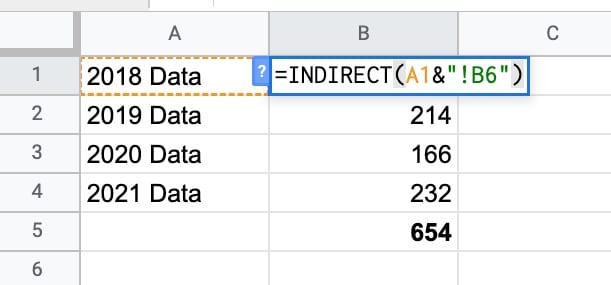 Indirect Formula Example across Google Sheets