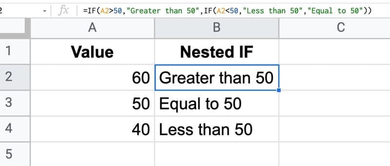 nested IF formula in Google Sheets