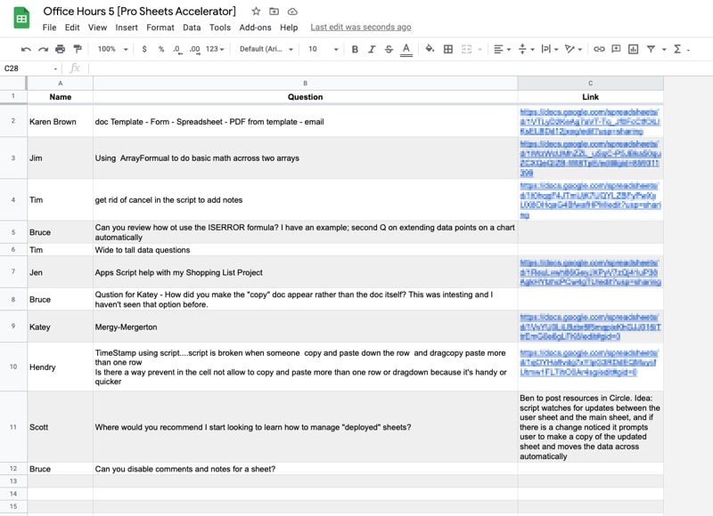 Pro Sheets Office Hours Sheet