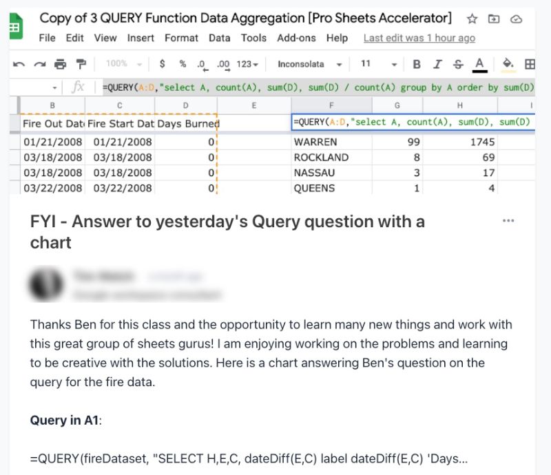 Pro Sheets Circle Forum QUERY function answer